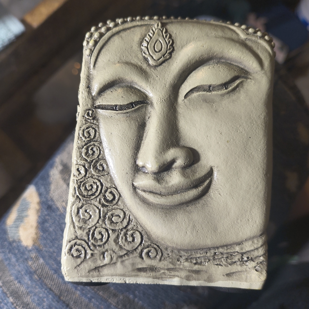 Buddha Face Tea Candle Holder in Resin 4" x 3" x 3" Serene Home Accent